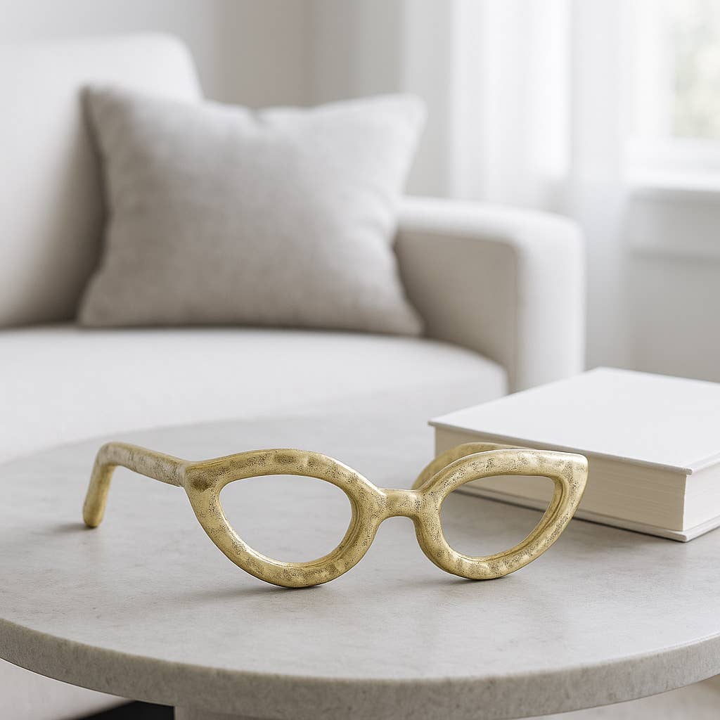 Gold Metal Abstract Cat Eye Glasses Sculpture - Cloth + Cabin