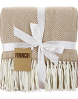 Camel Herringbone Fringed Throw Blanket