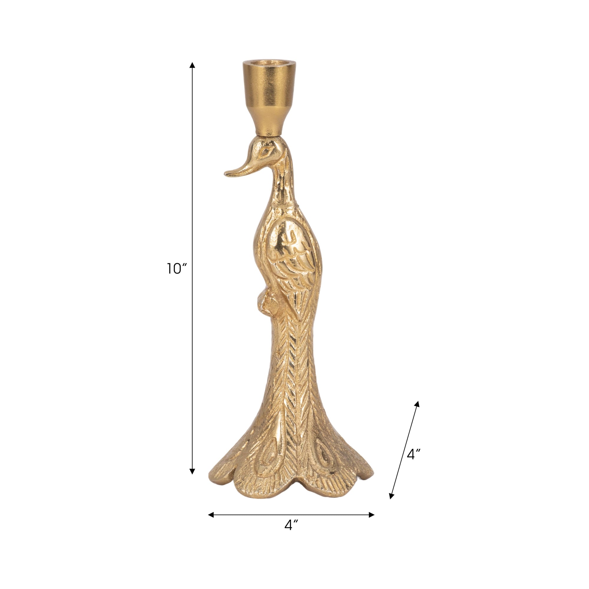 Gold Peacock Taper Candle Holder - Cloth + Cabin