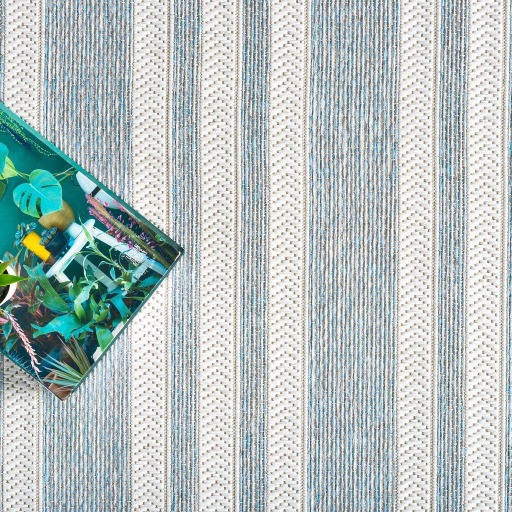 3x5 Ocean Blue Striped Indoor/Outdoor Rug