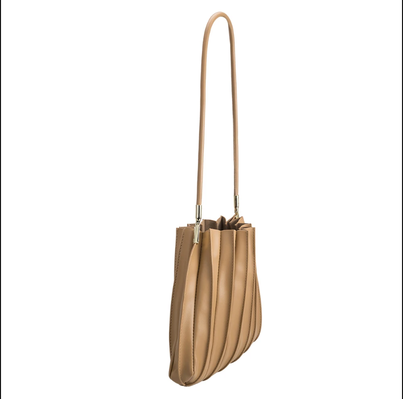 Carrie Taupe Pleated Vegan Shoulder Bag - Cloth + Cabin