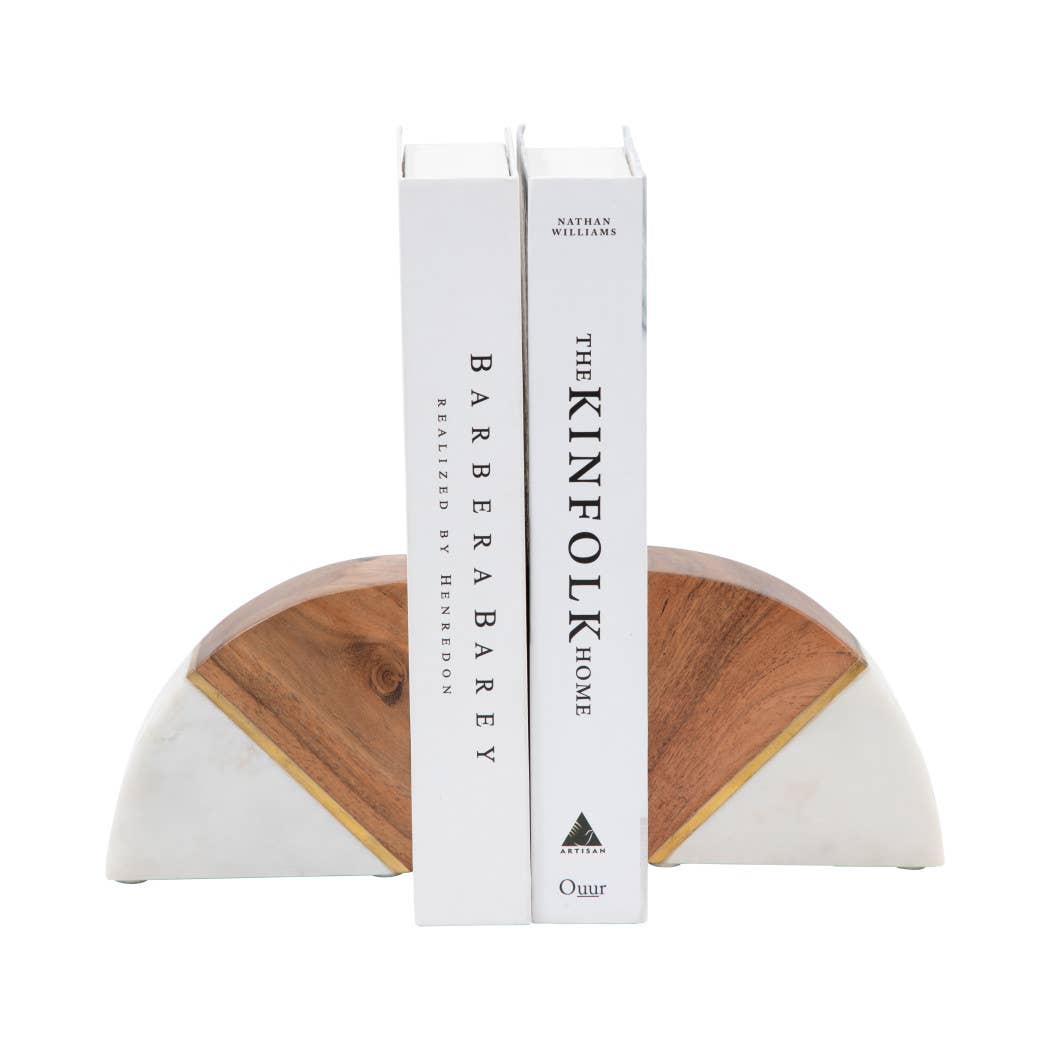 Marble Wood and Brass Bookends / Set of 2 - Cloth + Cabin