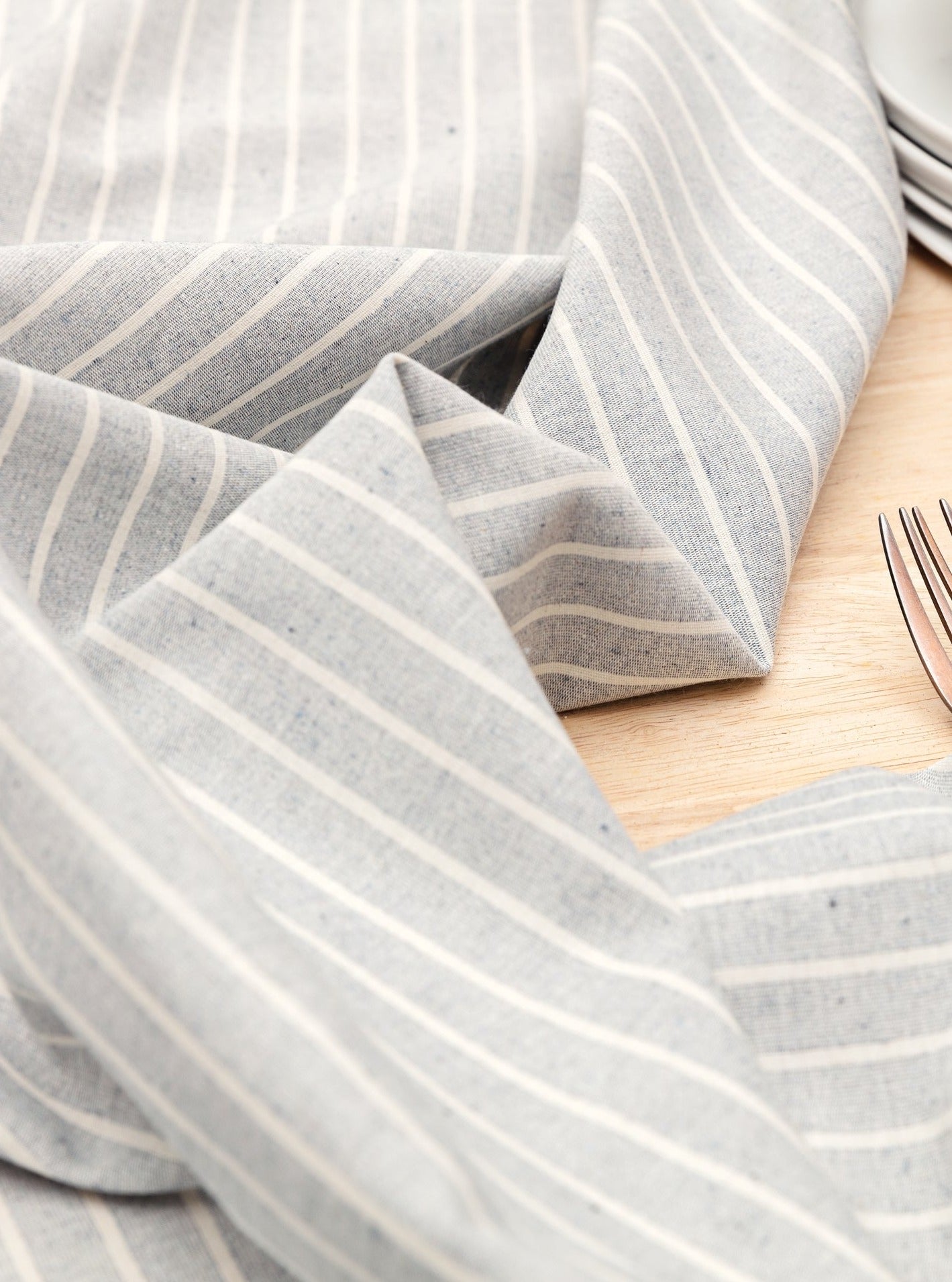 Grey Striped Tablecloth - Cloth + Cabin