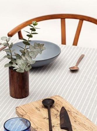 Grey Striped Tablecloth - Cloth + Cabin